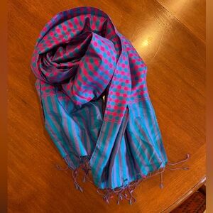 Vibrant Pink and Blue Scarf Checkered Silk Scarf